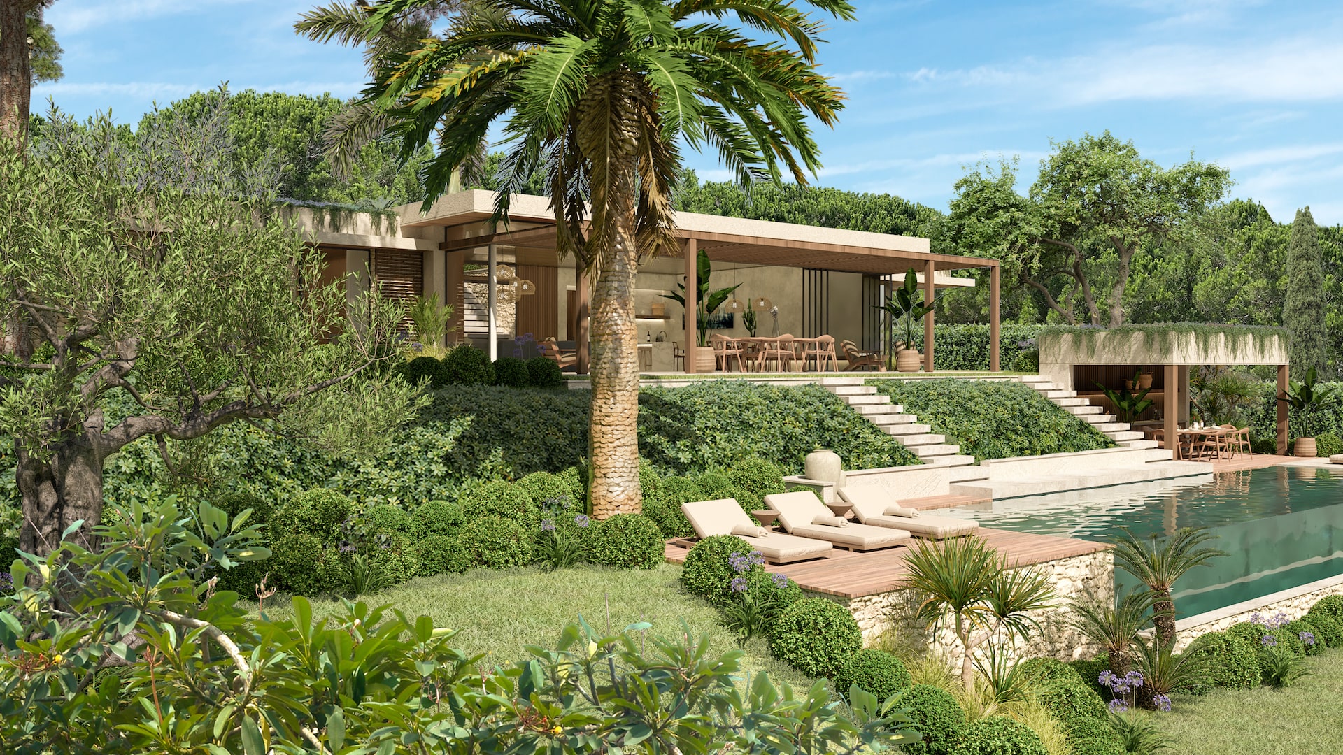 Projet villa tropicale avec piscine architecte Saint-Tropez