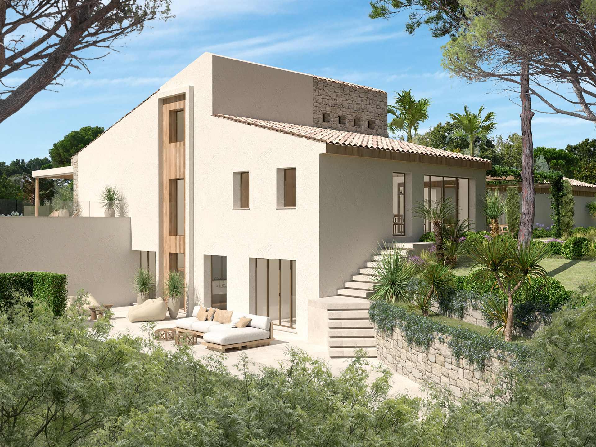 Villa modern d'architecte a inspiration provencale dans la region de Cannes.