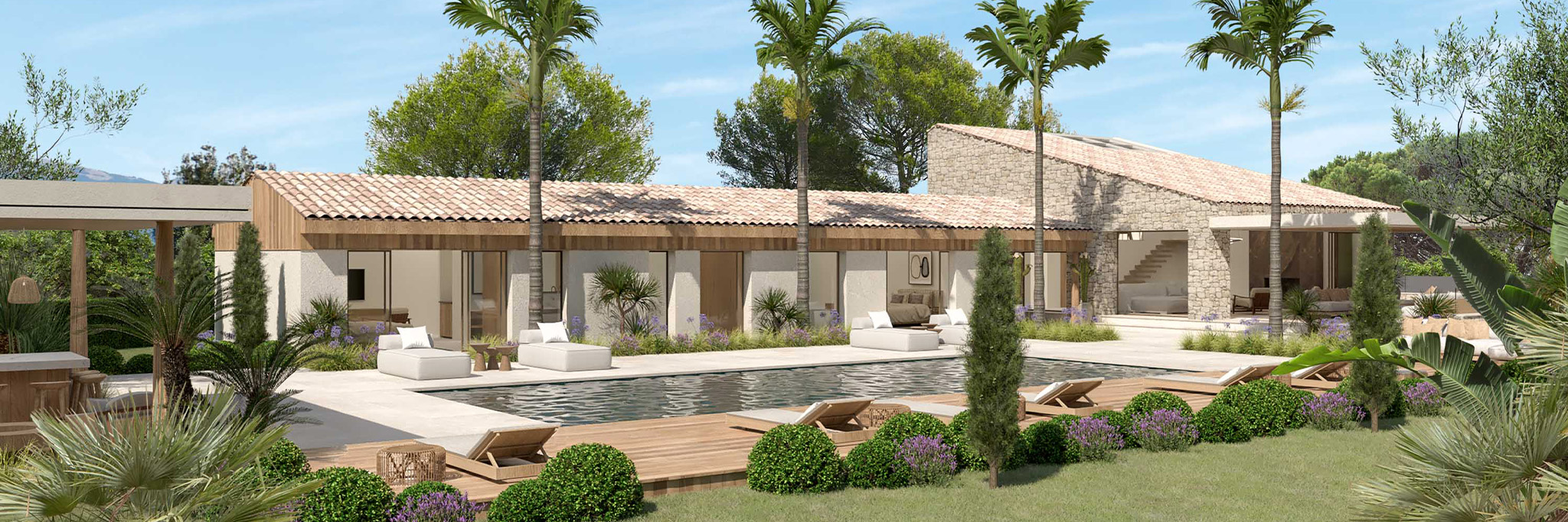 Villa modern d'architecte a inspiration provencale dans la region de Cannes.